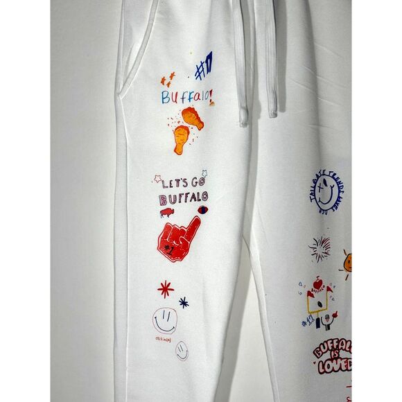 Tailgate Trends Go Buffalo Sweatpants Small White Graphic Joggers Burnside - Picture 4 of 7